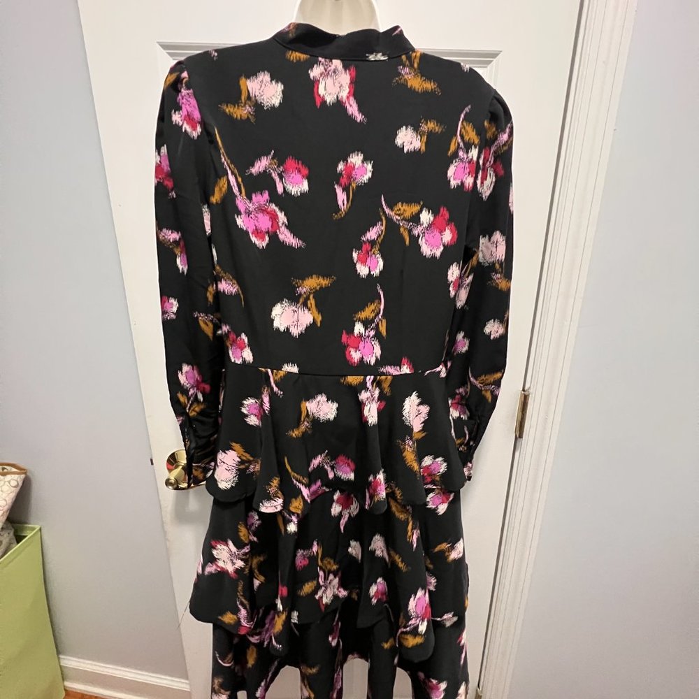 Who What Wear Size medium a line black floral ruffle mock neck dress